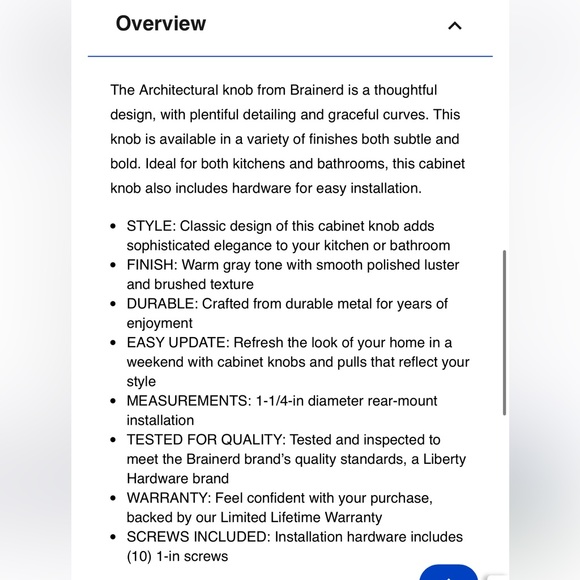 Brainerd 1 1/4" Architectural Knob Satin Nickel (10 pack) Lowes NEW - Picture 5 of 5